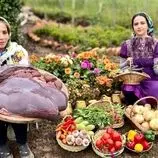 ببینید| غذای روستایی در ایران؛ پخت غذا با جگر گاو و نان سنتی