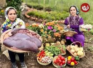 ببینید| غذای روستایی در ایران؛ پخت غذا با جگر گاو و نان سنتی