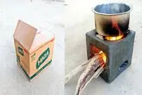 (ویدئو) فرآیند ساخت یک اجاق هیزمی ساده و کاربردی با کارتن و سیمان 