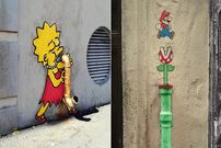 تصاویر؛ هنر خیابانی؛ هنرمند خلاق فرانسوی که «قارچ‌خور» و «سیمپسون‌ها» را به خیابان آورده است