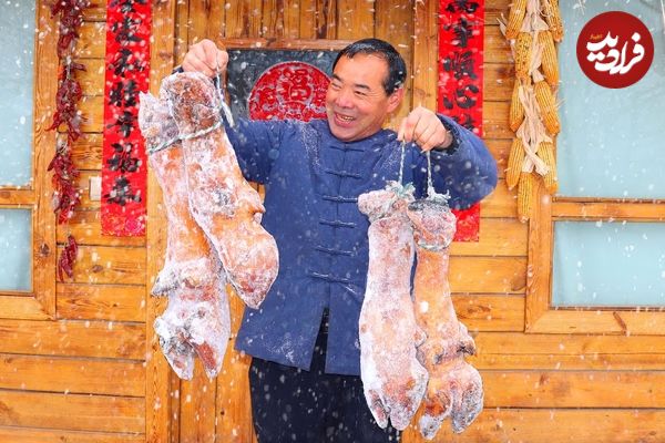 (ویدئو) غذای روستایی در چین؛ فرآیند تهیه کباب پاچه گاو به یک روش خلاقانه