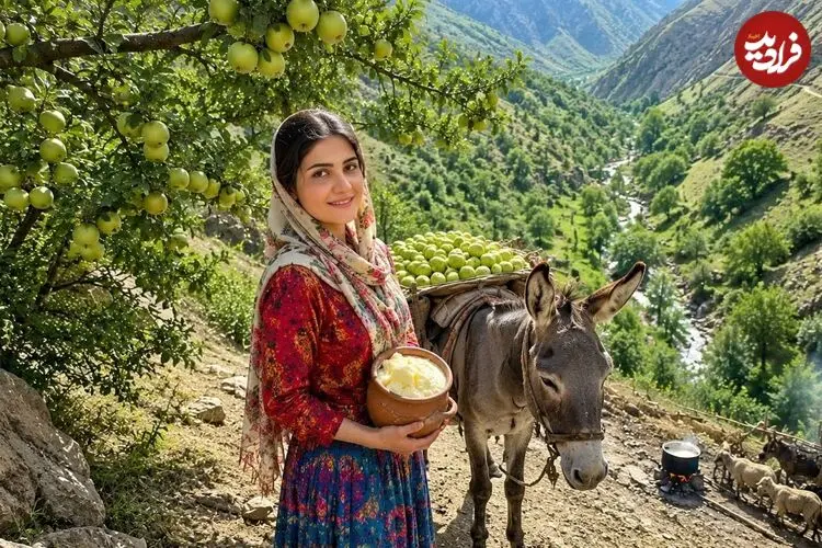 ببینید| غذای روستایی در ایران؛ برداشت سیب از جنگل و تهیه کیک و کمپوت با آن