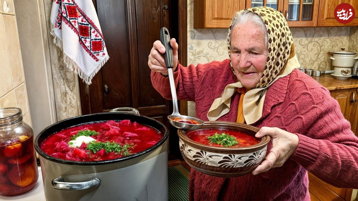 ببینید؛ غذای روستایی در اوکراین؛ پخت غذا با لبو در هوای برفی توسط یک مادربزرگ
