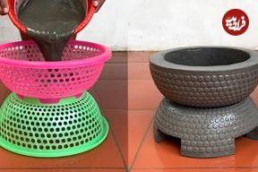 ببینید؛ نحوه ساخت یک گلدان کم هزینه با سیمان و سبد پلاستیکی به روش استاد چینی