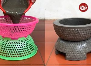 ببینید؛ نحوه ساخت یک گلدان کم هزینه با سیمان و سبد پلاستیکی به روش استاد چینی