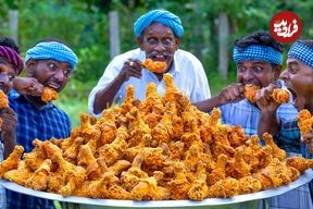 ببینید؛ غذای روستایی در هند؛ پخت سوخاری با 500 ران مرغ ترد در روستا