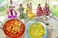 ببینید؛ غذای روستایی در هند؛ پخت خوراک کاری مرغ و غذای محلی «پتول درما»