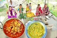ببینید؛ غذای روستایی در هند؛ پخت خوراک کاری مرغ و غذای محلی «پتول درما»