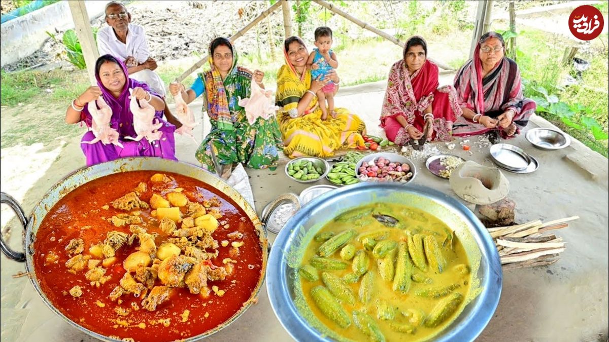 ببینید؛ غذای روستایی در هند؛ پخت خوراک کاری مرغ و غذای محلی «پتول درما»