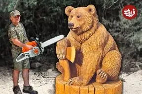 ببینید| ساخت مجسمه چوبی خرس گریزلی در اندازه واقعی با اره برقی به روش نجار اوکراینی