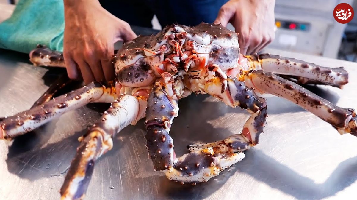 ببینید؛ غذای خیابانی در تایلند؛ پخت غذا با خرچنگ آلاسکایی غول پیکر در بانکوک