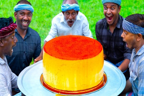 ببینید| غذای روستایی در هند؛ پخت کیک کاراملی بزرگ در طبیعت روستا