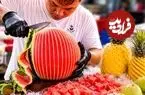 ببینید| غذای خیابانی در تایلند؛ برش زدن ماهرانه هندوانه، آناناس، دوریان در بانکوک