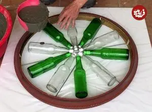 ببینید| نحوه ساخت یک میز پذیرایی خلاقانه با سیمان و بطری شیشه ای