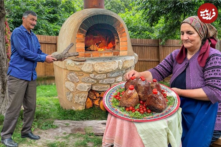 ببینید؛ غذای روستایی در آذربایجان؛ پخت یک غذای سنتی خاص با دل گاو