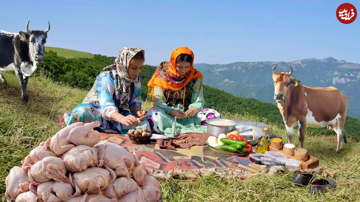 (ویدئو) نحوه پخت مرغ شکم پر به روش دیدنی بانوان روستایی گیلانی