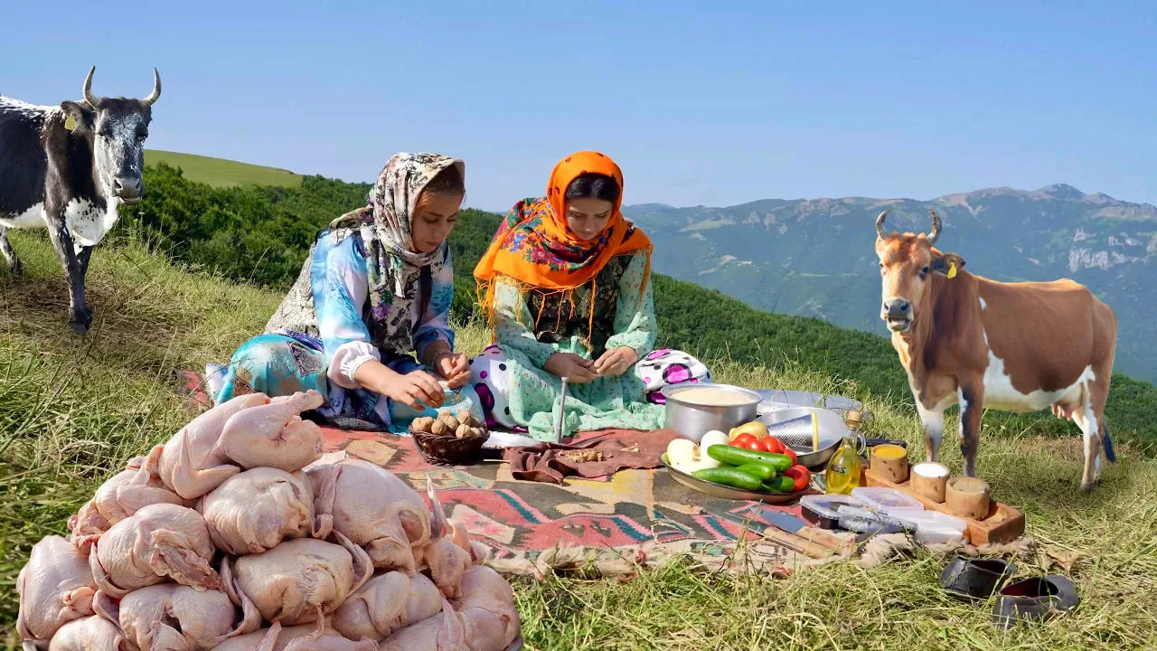 (ویدئو) نحوه پخت مرغ شکم پر به روش دیدنی بانوان روستایی گیلانی