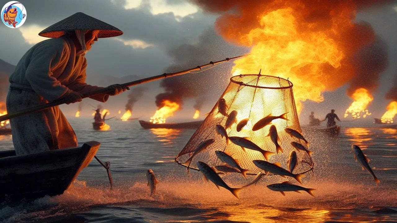 (ویدئو) روش عجیب ماهیگیران ژاپنی برای صید میلیون ها ماهی با آتش!
