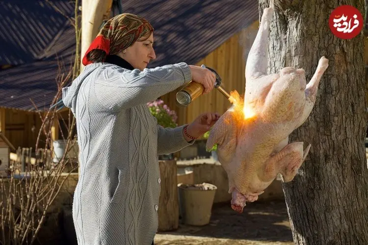 ببینید| غذای روستایی در آذربایجان؛ کباب بوقلمون پر شده با دلمه در تنور