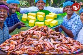 ببینید؛ غذای روستایی در هند؛ پخت یک غذای سنتی با میگو، سیر و کره