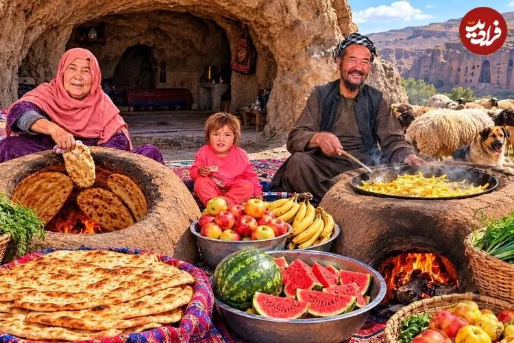 ببینید| غذای روستایی در افغانستان؛ پخت نان سنتی و سیب زمینی سرخ کرده