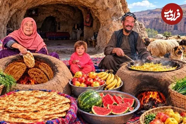 ببینید| غذای روستایی در افغانستان؛ پخت نان سنتی و سیب زمینی سرخ کرده
