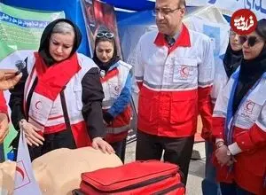 ببینید| وحید رهبانی، محیا دهقانی و نعیمه نظام‌دوست در کنار هلال احمر