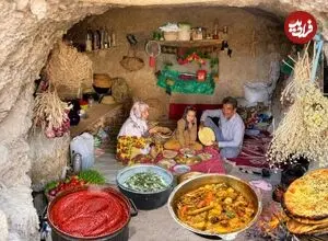 ببینید| غذای روستایی در ایران؛ پخت نان، رب گوجه فرنگی و خوراک مرغ