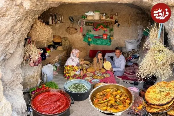 ببینید| غذای روستایی در ایران؛ پخت نان، رب گوجه فرنگی و خوراک مرغ