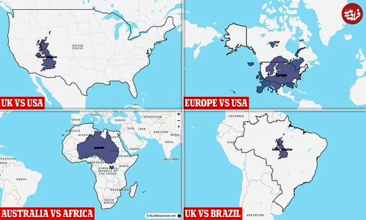 (نقشه) مقایسه جالبی از مساحت واقعی کشورها و قاره‌ها با یکدیگر