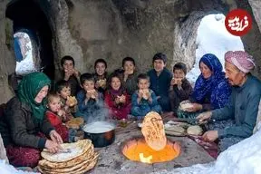 ببینید| غذای روستایی در افغانستان؛ پخت نان سنتی در غار در هوای برفی