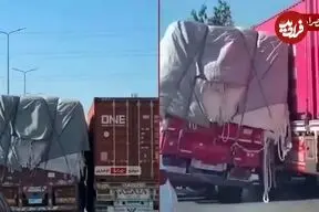 ببینید| صحنه‌ای باورنکردنی؛ راننده تریلی، کامیون در حال سقوط را نجات داد
