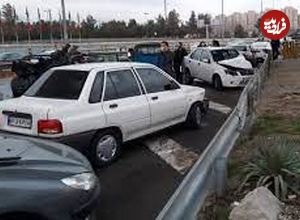 (ویدیو) تصادف عجیب ۳۲ خودرو در اتوبان قزوین
