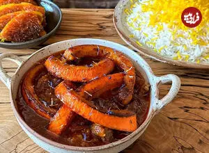 طرز تهیه خورش کدو حلوایی با مرغ و رب انار با طعمی ملس و دلپذیر
