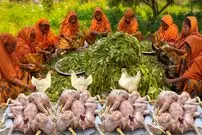 ببینید| غذای روستایی در هند؛ پخت یک غذای سنتی با 100 کیلو مرغ و اسفناج