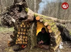 ببینید| ساخت یک پناهگاه خلاقانه زیر تنه درخت و در جنگل های اوکراین