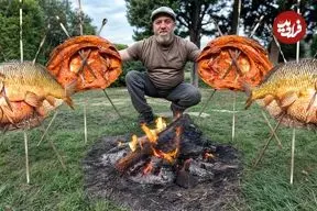 ببینید| غذای روستایی در آذربایجان؛ کباب کردن ماهی کپور روی آتش در طبیعت