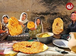 ببینید؛ غذای روستایی در افغانستان؛ پخت نان تازه و خوراک سبزیجات با کدو سبز