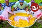 ببینید؛ غذای روستایی در هند؛ پخت یک املت غول پیکر با گوشت بره و تخم مرغ