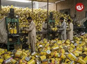 ببینید| فرآیند تولید قوطی رنگ از طریق بازیافت حلبی های قدیمی روغن در پاکستان