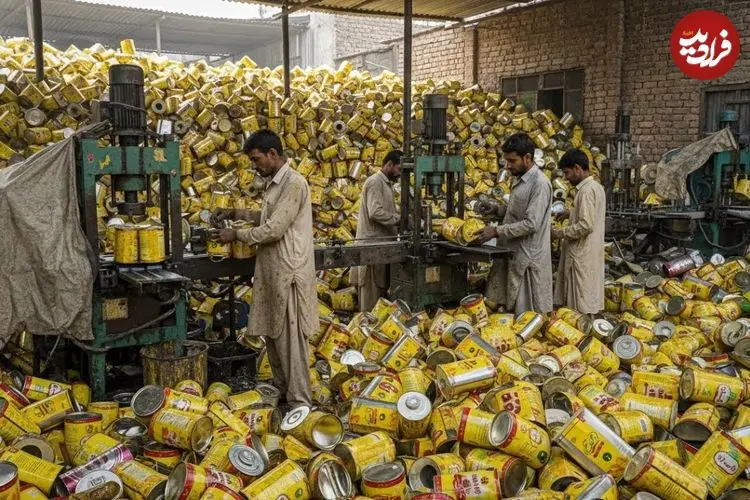 ببینید| فرآیند تولید قوطی رنگ از طریق بازیافت حلبی های قدیمی روغن در پاکستان