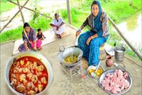 ببینید؛ غذای روستایی در هند؛ پخت خوراک کاری مرغ به روشی متفاوت