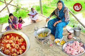 ببینید؛ غذای روستایی در هند؛ پخت خوراک کاری مرغ به روشی متفاوت