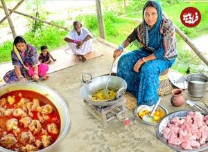 ببینید؛ غذای روستایی در هند؛ پخت خوراک کاری مرغ به روشی متفاوت