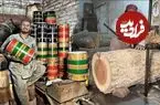 ویدئو| مراحل تماشایی ساخت دُهُل با تنه درخت در کارگاهی در پاکستان