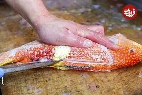 ببینید| غذای خیابانی در ژاپن؛ تهیه دو نوع غذا با راس ماهی طلایی خال دار در اوکیناوا