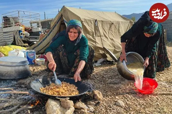 ببینید| غذای روستایی در ایران؛ پخت ماکارونی با میگو توسط یک بانوی عشایر