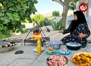 ببینید؛ غذای روستایی در ایران؛ پخت آبگوشت مرغ روی هیزم توسط مادربزرگ ایلامی 