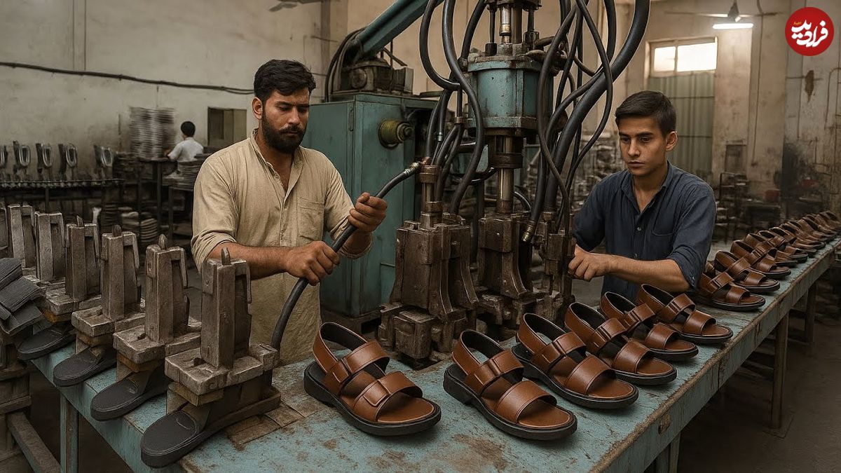 ببینید؛ فرآیند تولید انبوه صندل‌های چرمی مردانه در کارخانه ای در پاکستان