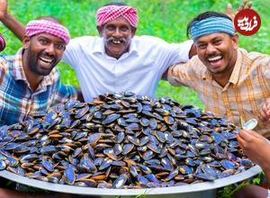 ببینید؛ غذای روستایی در هند؛ پخت غذا با 50 کیلو صدف رودخانه ای